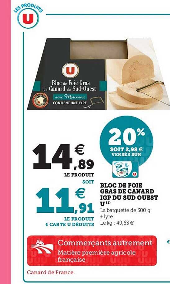 bloc de foie gras de canard igp du sud ouest u