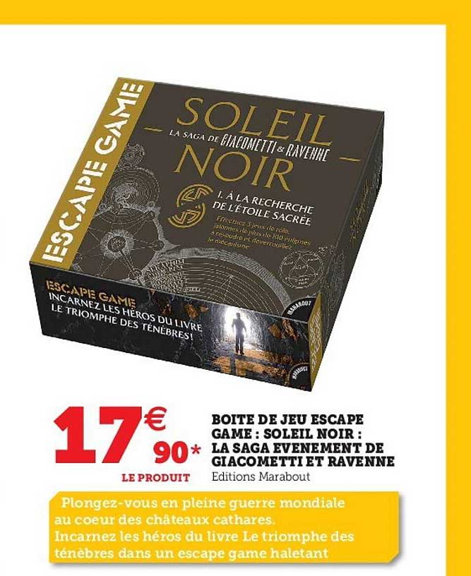 boîte de jeu escape game : soleil noir : la saga évènement de giacometti et ravenne