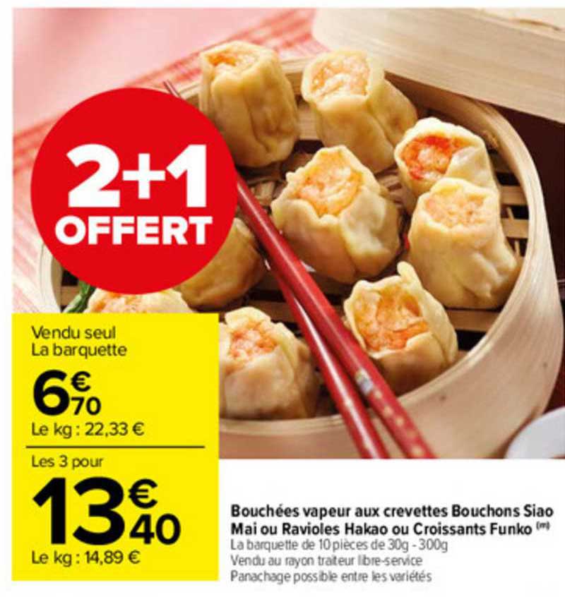 bouchées vapeur aux crevettes bouchons siao mai ou ravioles hakao ou croissants funko