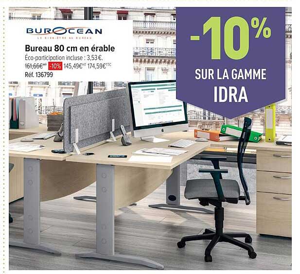 bureau 80 cm en érable burocean