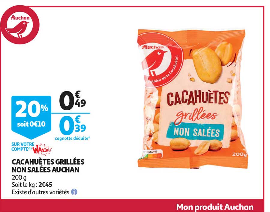 cacahuètes grillées non salées auchan
