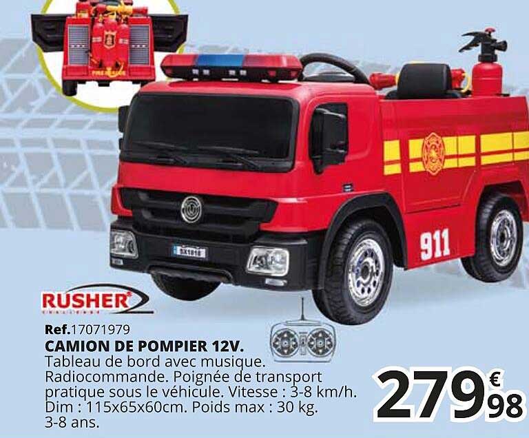 camion de pompier 12v rusher