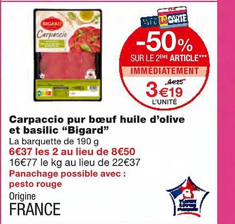 Carpaccio Pur Bœuf Huile D'olive Et Basilic "bigard"