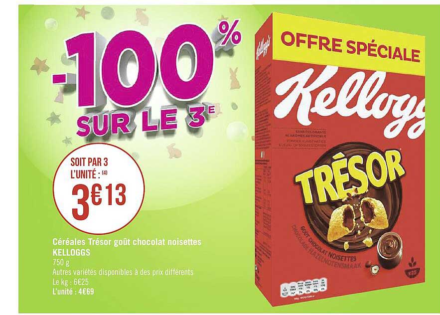 Céréales Trésor Goût Chocolat Noisettes Kelloggs
