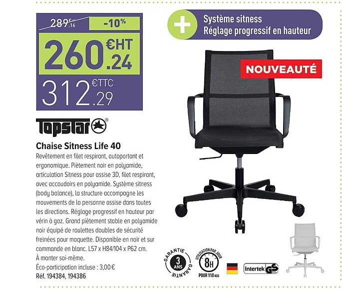 chaise sitness life 40 topstar