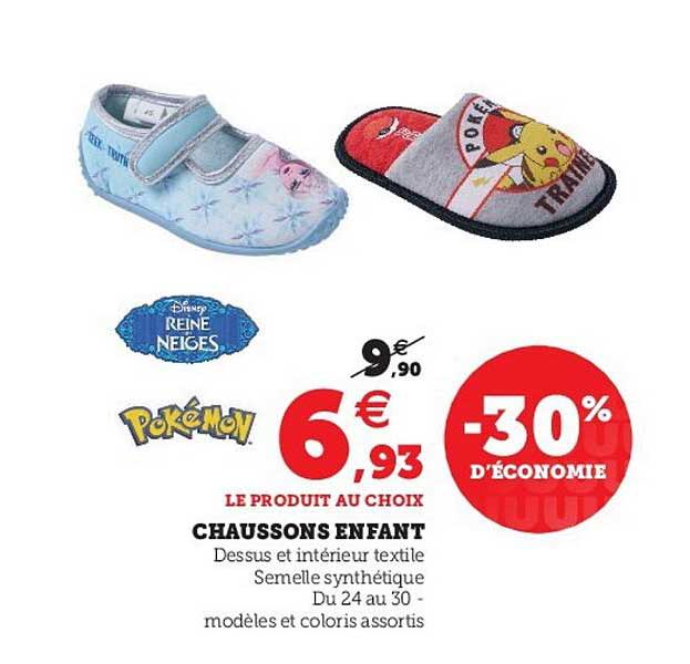 chaussons enfant pokémon, reine des neiges