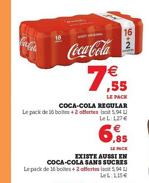 coca-cola regular, coca-cola sans sucres