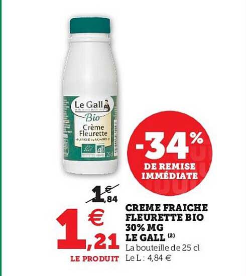 crème fraîche fleurette bio 30% mg le gall