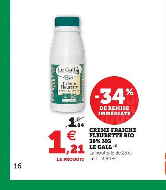 crème fraîche fleurette bio 30% mg le gall