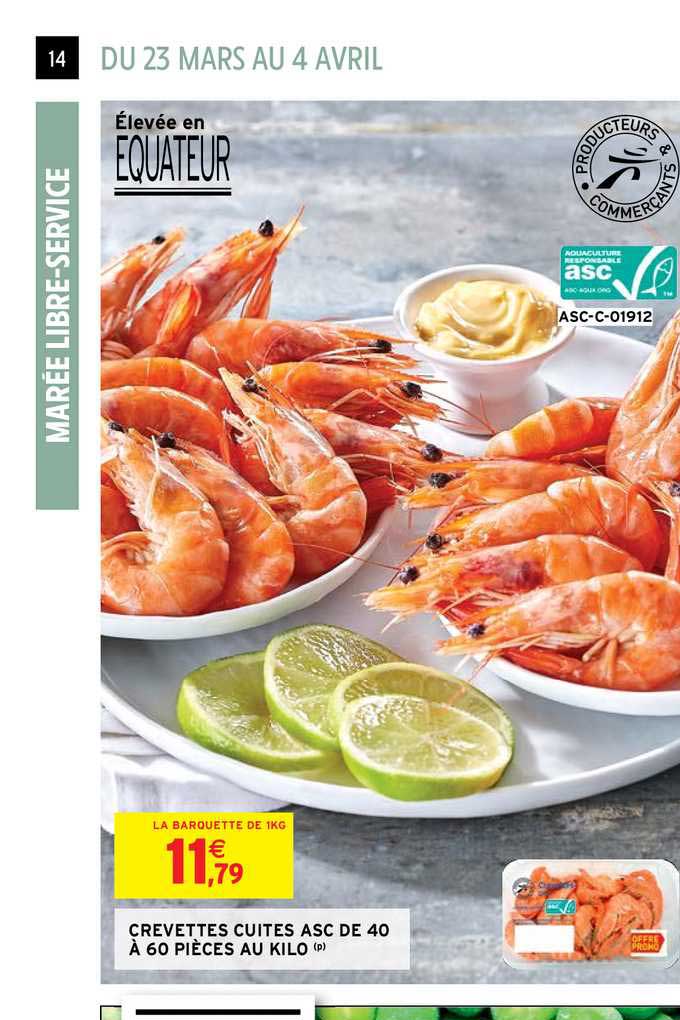 crevettes cuites asc de 40 à 60 pièces au kilo