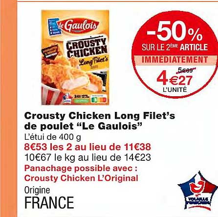 crousty chicken long filet's de poulet "le gaulois"