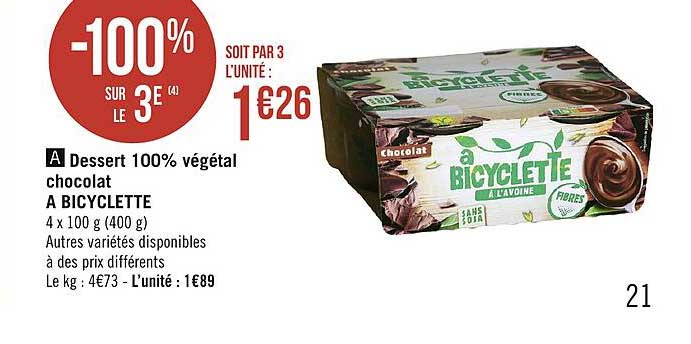 dessert 100% végétal chocolat à bicyclette
