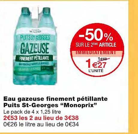 eau gazeuse finement pétillante puits st-georges "monoprix"