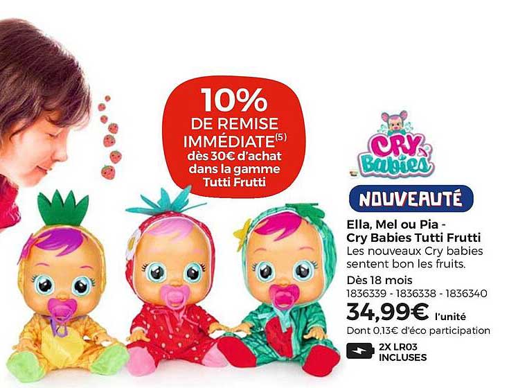 ella, mel ou pia cry babies tutti frutti cry babies