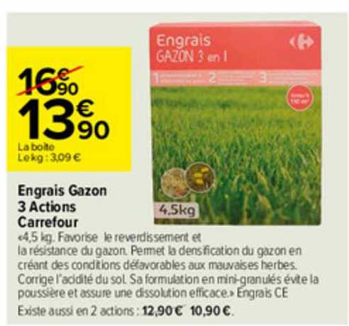 engrais gazon 3 actions carrefour