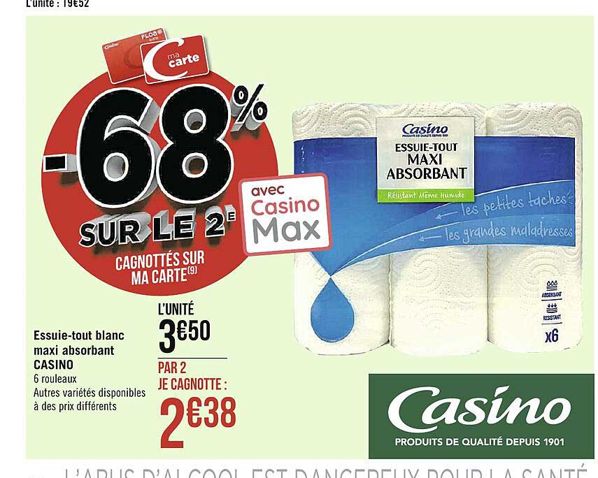 essuie-tout blanc maxi absorbant casino