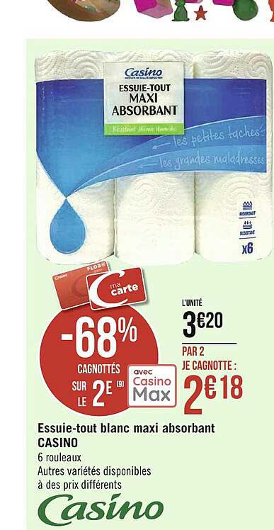 essuie-tout blanc maxi absorbant casino