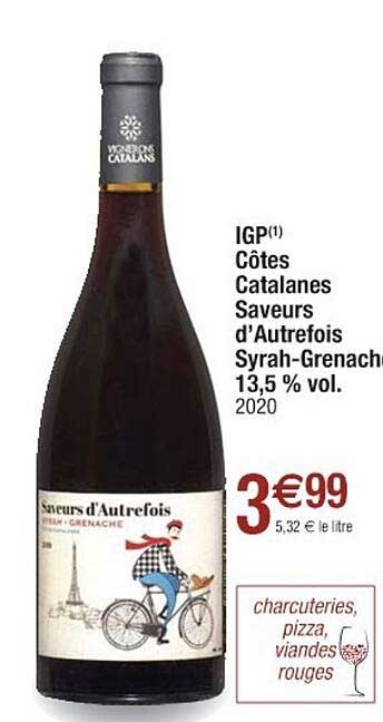 igp côtes catalanes saveurs d'autrefois syrah-grenache 13,5% vol.