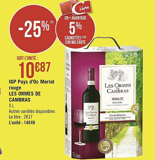 igp pays d'oc merlot rouge les ormes de cambras