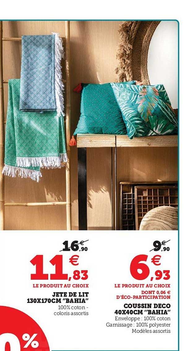 jeté de lit 130 x 170 cm "bahia", coussin déco 40 x 40 cm "bahia"