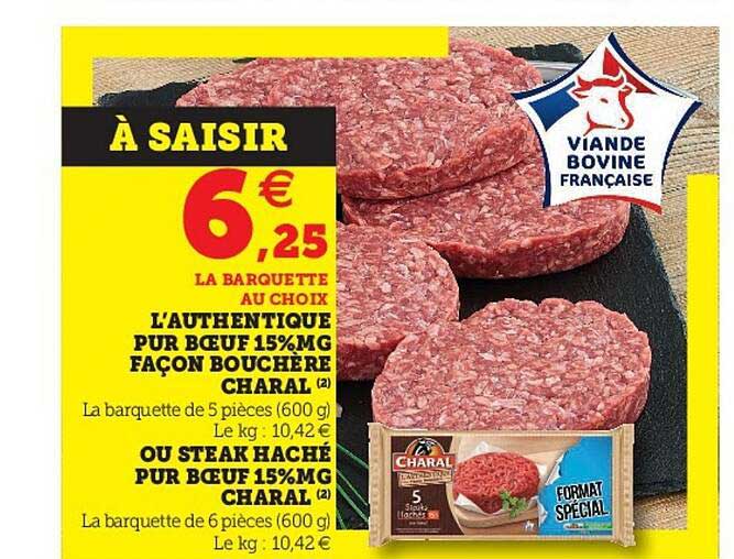 l'authentique pur bœuf 15% mg façon bouchère charal ou steak haché pur bœuf 15% mg charal