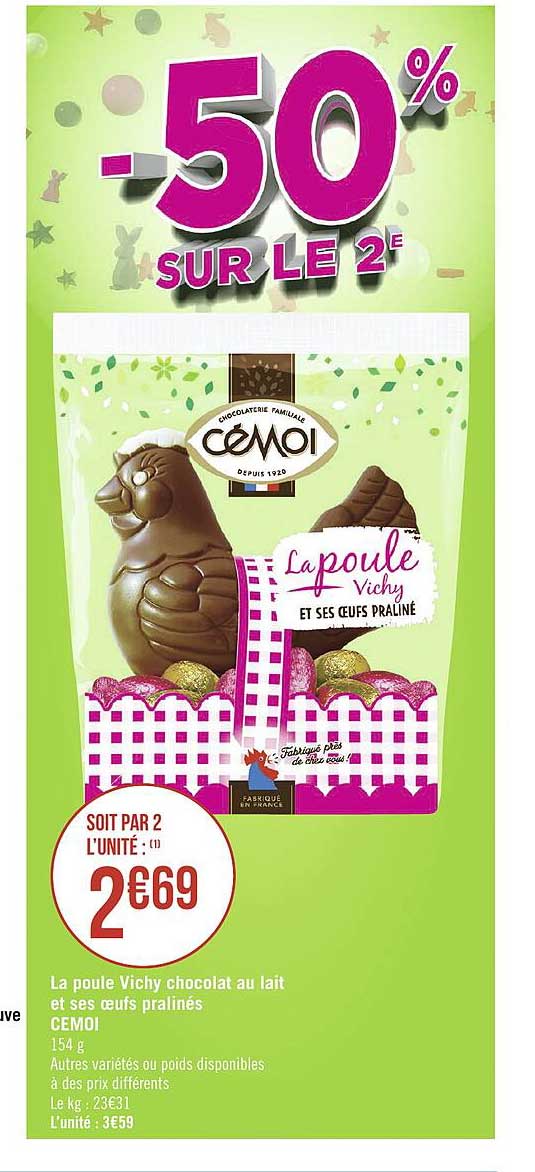 La Poule Vichy Chocolat Au Lait Et Ses Oeufs Praliné Cémoi
