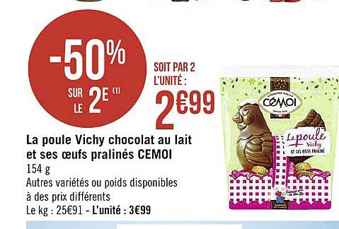 la poule vichy chocolat au lait et ses oeufs pralinés cémoi