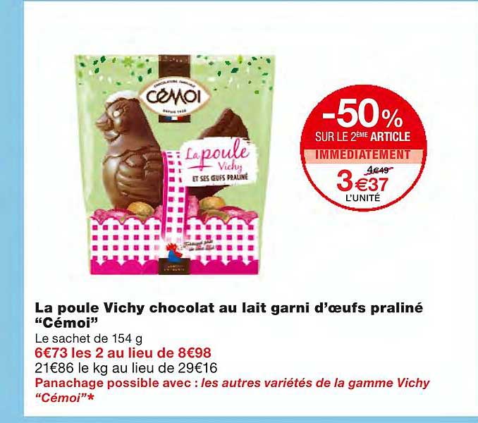 la poule vichy chocolat au lait garni d'oeufs praliné "cémoi"