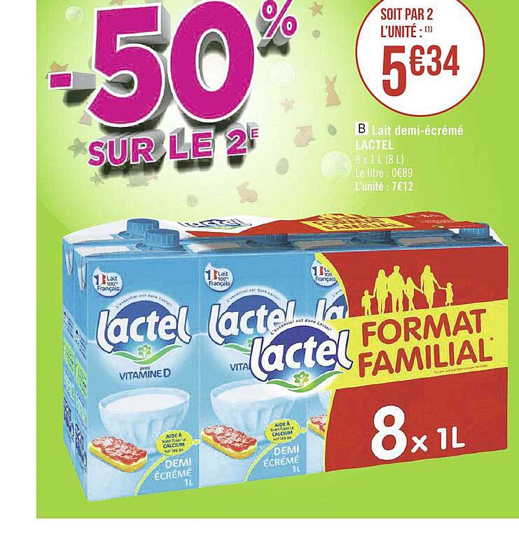 Lait Demi-écrémé Lactel