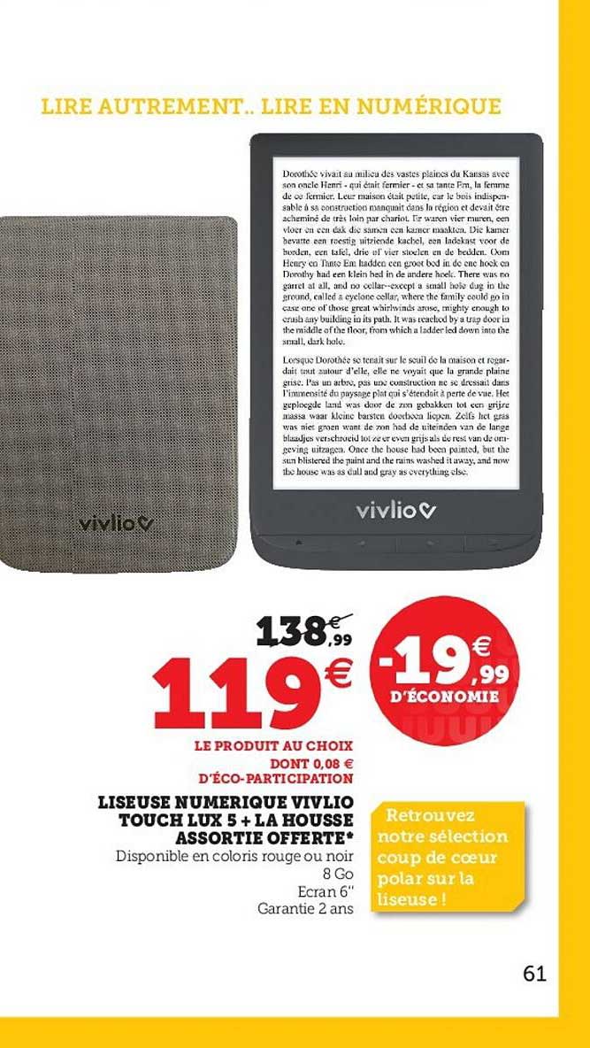 liseuse numérique vivlio touch lux 5 + la housse assortie offerte