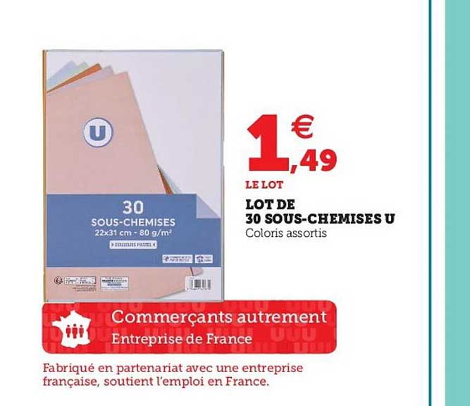 lot de 30 sous-chemises u