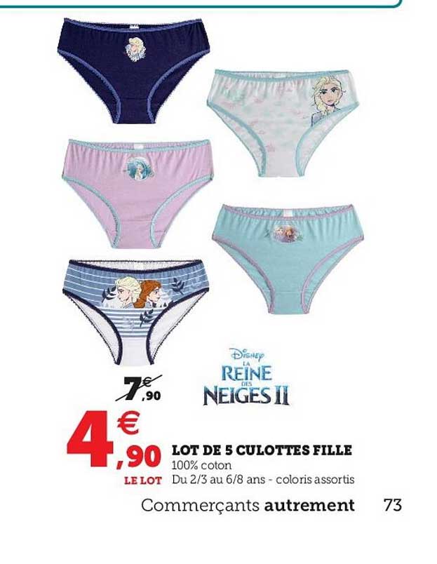 lot de 5 culottes fille disney, la reine des neiges ii
