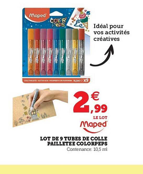 lot de 9 tubes de colle pailletée colorpeps