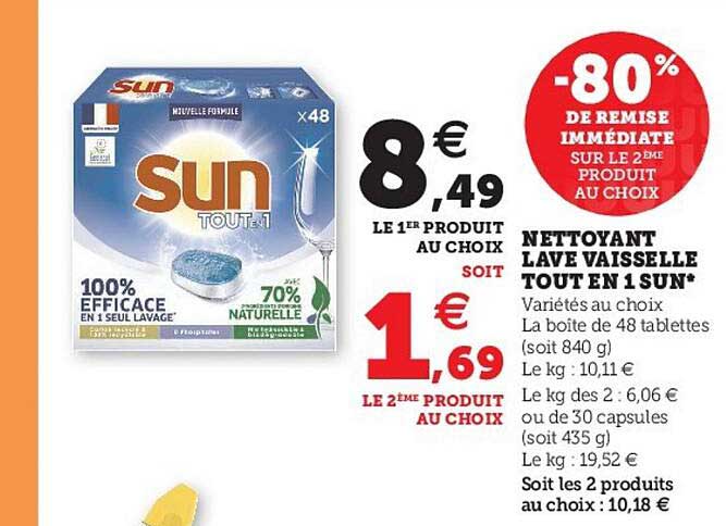 nettoyant lave vaisselle tout en 1 sun