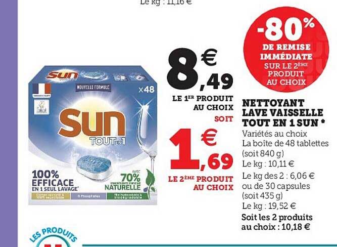 nettoyant lave vaisselle tout en 1 sun