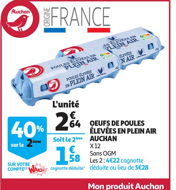 oeufs de poules élevées en plein air auchan