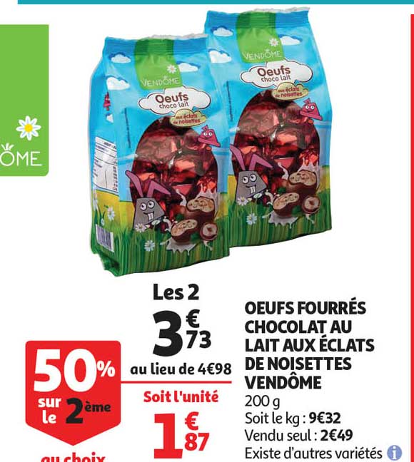 oeufs fourrés chocolat au lait aux éclats de noisettes vendôme