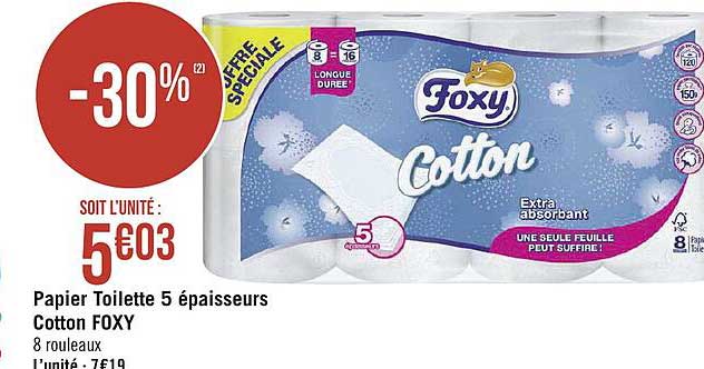 papier toilette 5 épaisseurs cotton foxy