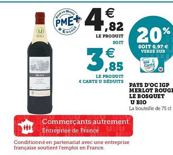 pays d'oc igp merlot rouge le bosquet u bio