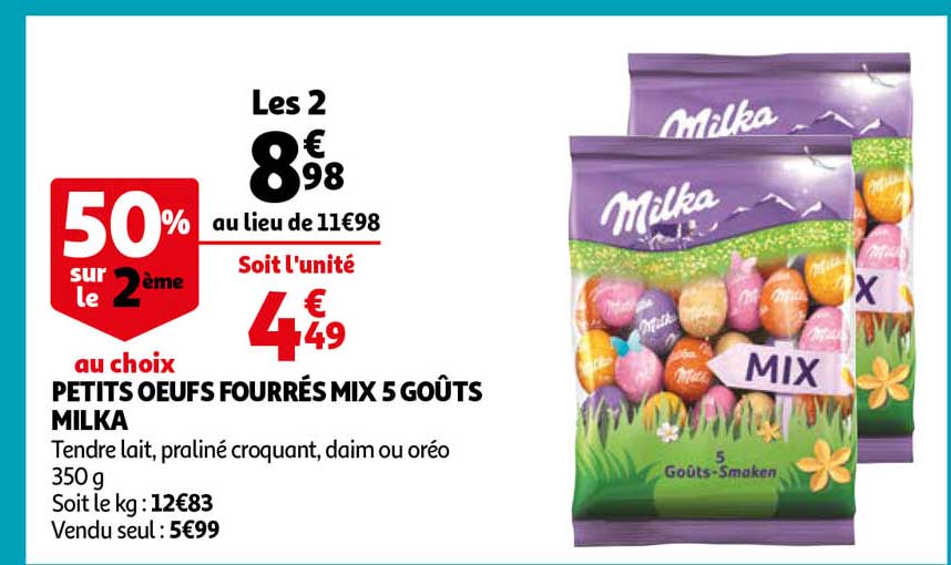 petits oeufs fourrés mix 5 goûts milka