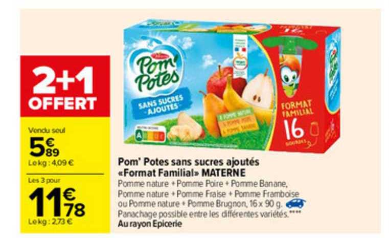 pom' potes sans sucres ajoutés «format familial» materne