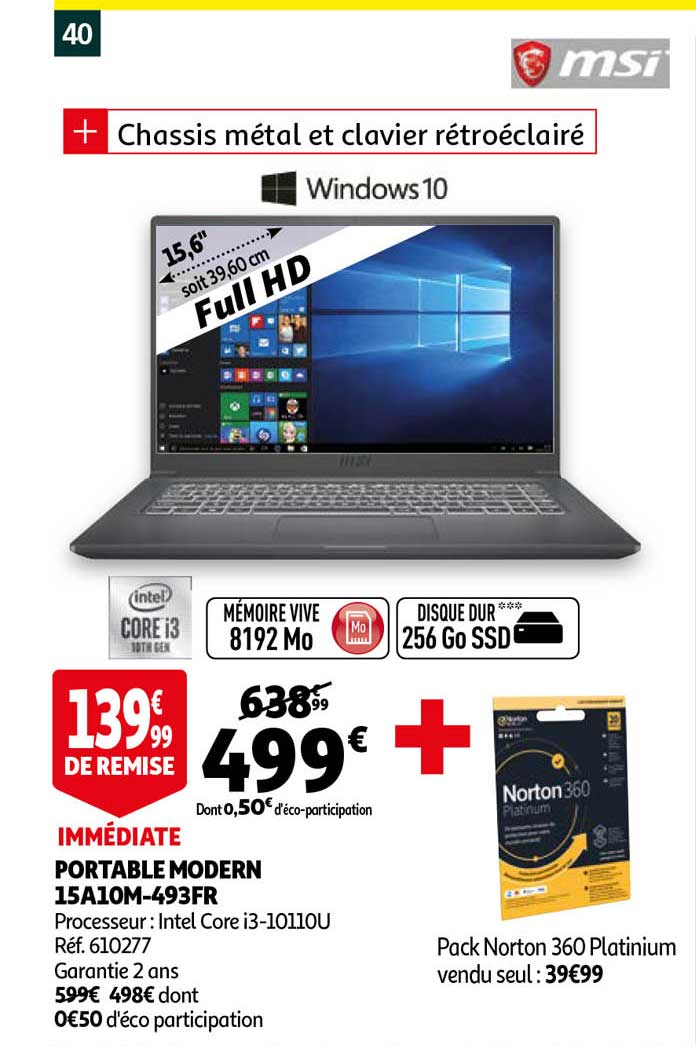 potable modern 15a10m-493fr windows 10 msi