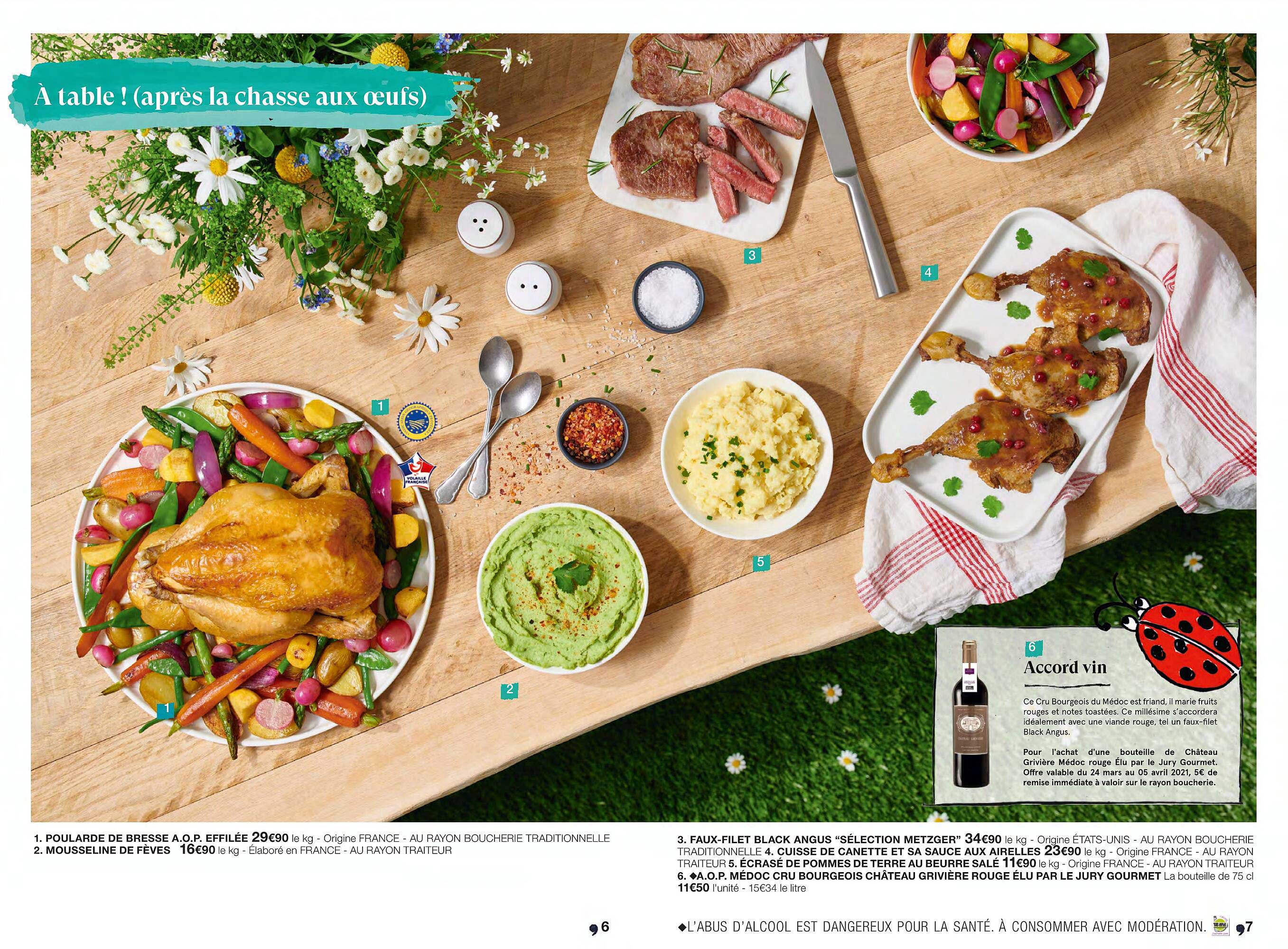 poularde de bresse a.o.p. effilée, mousseline de fèves, faux-filet black angus "sélection metzger" , cuisse de canette et sa sauce aux airelles