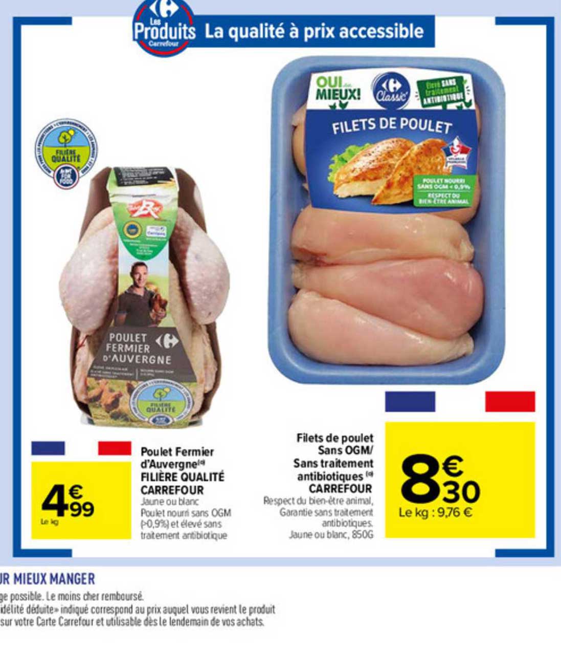 Poulet Fermier D'auvergne Filière Qualité Carrefour, Filets De Poulet Sans Ogm- Sans Traitement Antibiotiques Carrefour