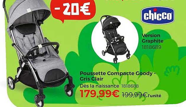 poussette compacte goody - gris clair, version graphite chicco
