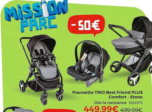 poussette trio best friend plus comfort - stone