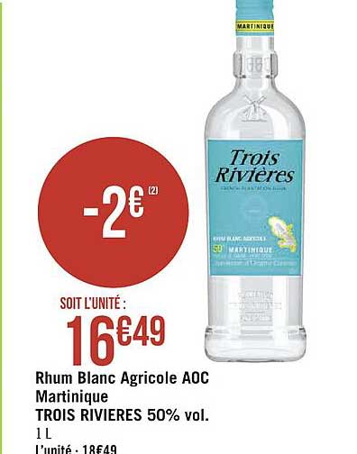 rhum blanc agricole aoc martinique trois rivières 50% vol.