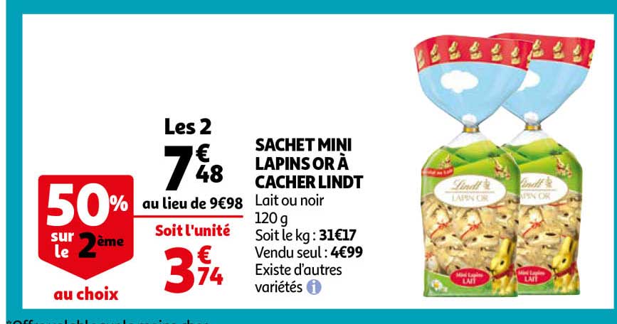 sachet mini lapins or à cacher lindt