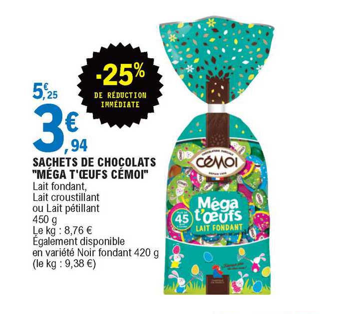 Sachets De Chocolats "méga T'oeufs Cémoi"