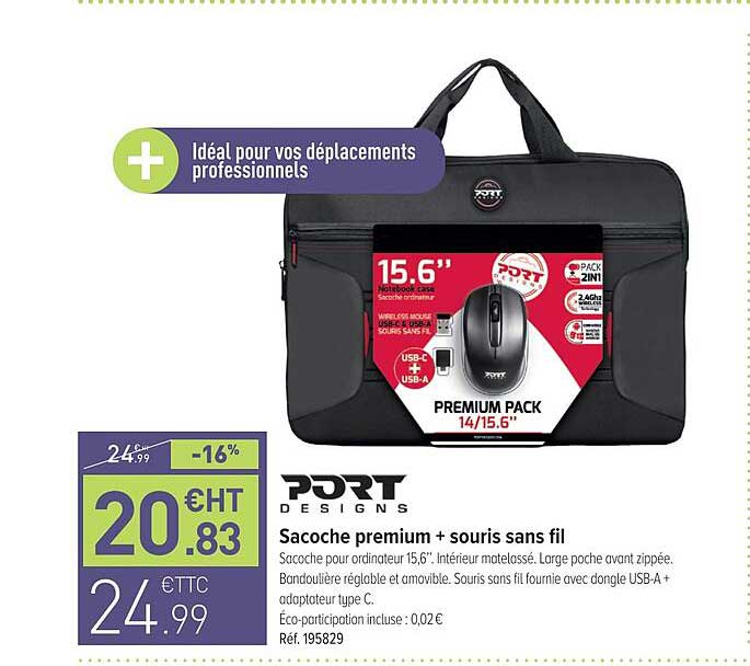 sacoche premium + souris sans fil port designs